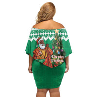 Personalized Nigeria Christmas Family Matching Off Shoulder Short Dress and Hawaiian Shirt Black Santa With Jollof Rice - Wonder Print Shop