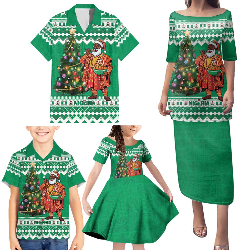 Personalized Nigeria Christmas Family Matching Puletasi and Hawaiian Shirt Black Santa With Jollof Rice - Wonder Print Shop