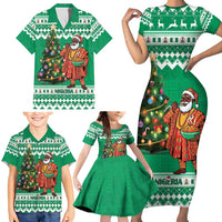 Personalized Nigeria Christmas Family Matching Short Sleeve Bodycon Dress and Hawaiian Shirt Black Santa With Jollof Rice - Wonder Print Shop