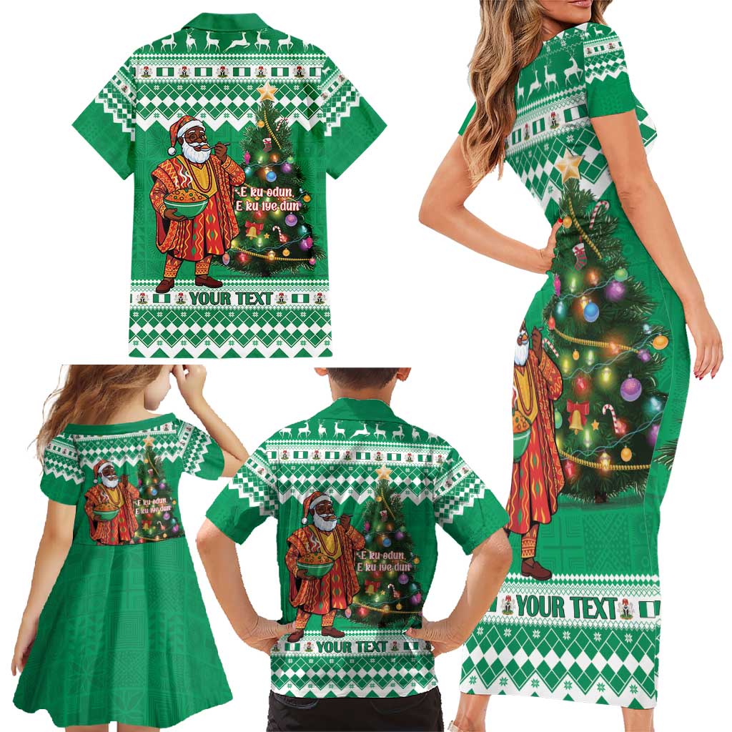 Personalized Nigeria Christmas Family Matching Short Sleeve Bodycon Dress and Hawaiian Shirt Black Santa With Jollof Rice - Wonder Print Shop