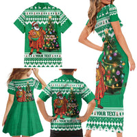 Personalized Nigeria Christmas Family Matching Short Sleeve Bodycon Dress and Hawaiian Shirt Black Santa With Jollof Rice - Wonder Print Shop