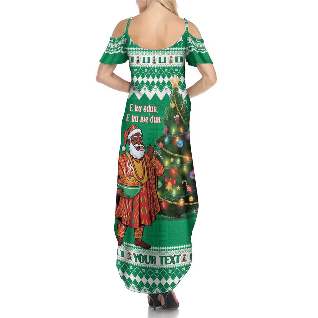 Personalized Nigeria Christmas Family Matching Summer Maxi Dress and Hawaiian Shirt Black Santa With Jollof Rice - Wonder Print Shop