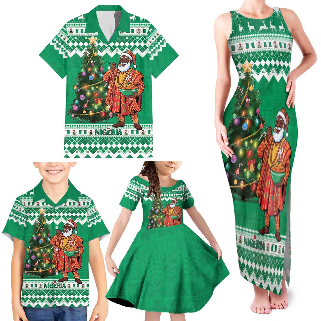 Personalized Nigeria Christmas Family Matching Tank Maxi Dress and Hawaiian Shirt Black Santa With Jollof Rice - Wonder Print Shop
