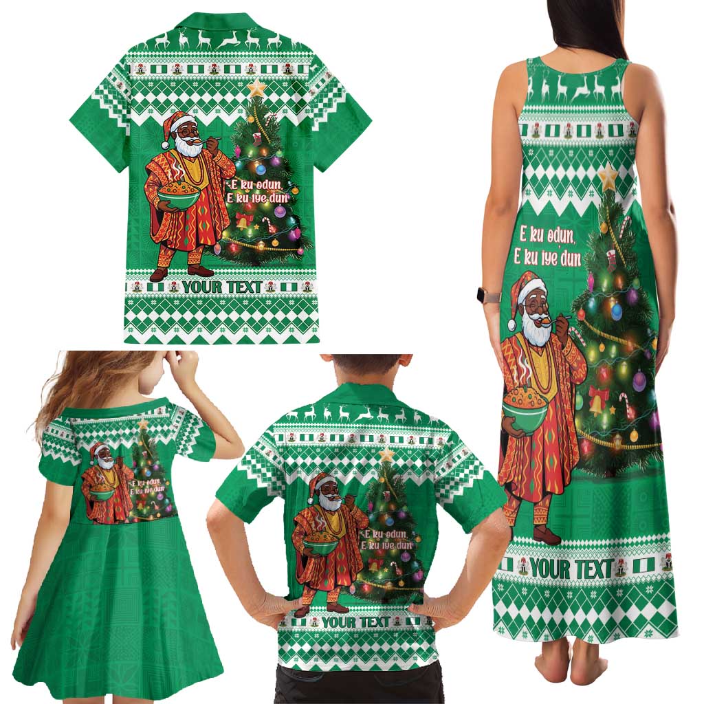 Personalized Nigeria Christmas Family Matching Tank Maxi Dress and Hawaiian Shirt Black Santa With Jollof Rice - Wonder Print Shop
