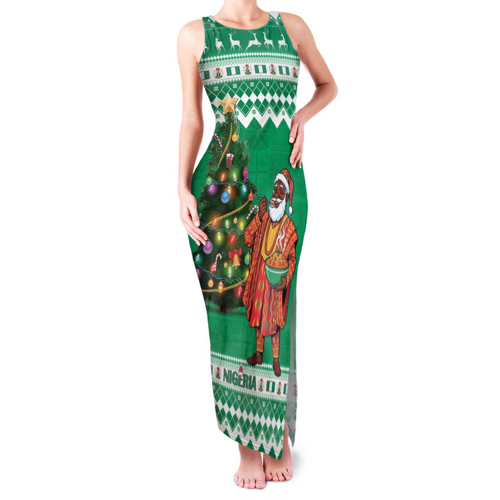 Personalized Nigeria Christmas Family Matching Tank Maxi Dress and Hawaiian Shirt Black Santa With Jollof Rice - Wonder Print Shop