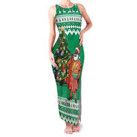 Personalized Nigeria Christmas Family Matching Tank Maxi Dress and Hawaiian Shirt Black Santa With Jollof Rice - Wonder Print Shop