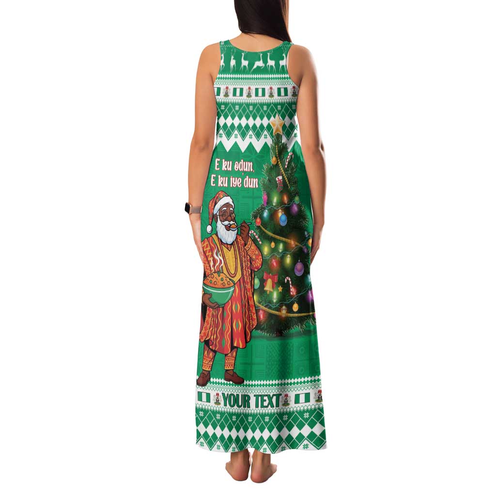 Personalized Nigeria Christmas Family Matching Tank Maxi Dress and Hawaiian Shirt Black Santa With Jollof Rice - Wonder Print Shop