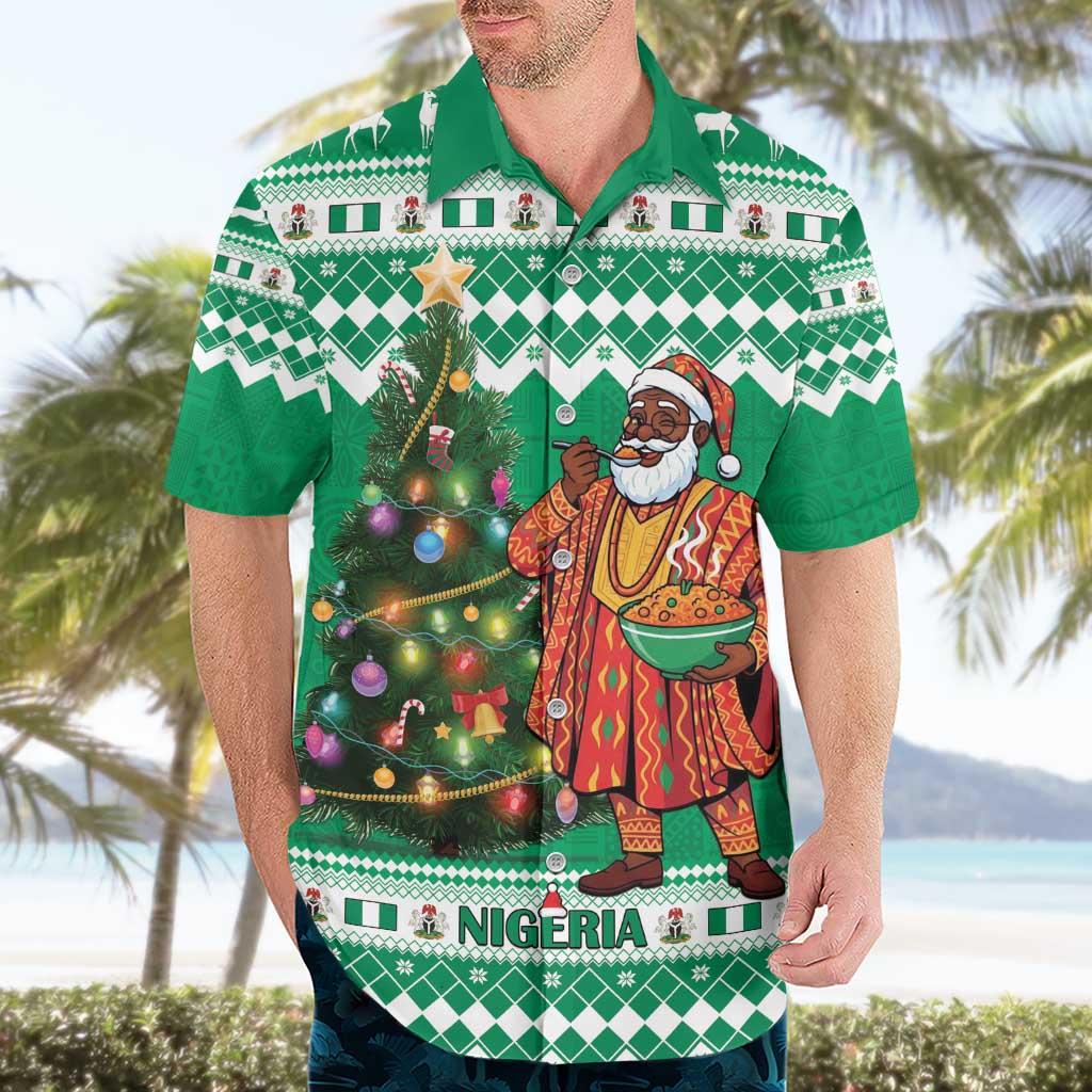 Personalized Nigeria Christmas Hawaiian Shirt Black Santa With Jollof Rice - Wonder Print Shop