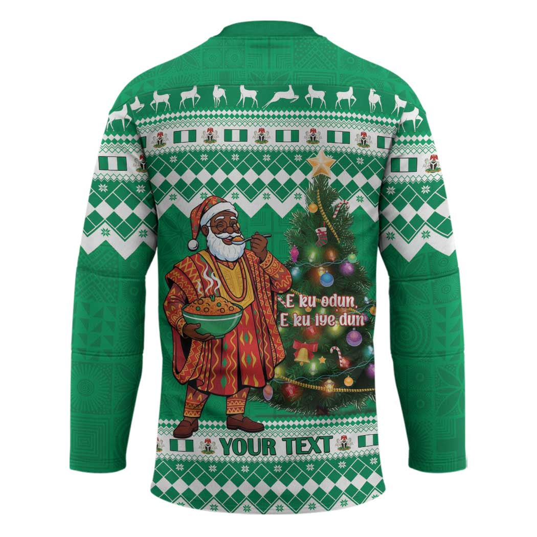 Personalized Nigeria Christmas Hockey Jersey Black Santa With Jollof Rice - Wonder Print Shop