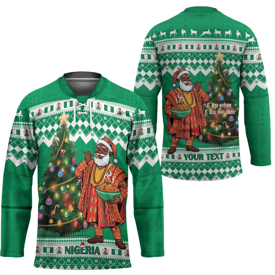Personalized Nigeria Christmas Hockey Jersey Black Santa With Jollof Rice - Wonder Print Shop