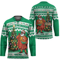 Personalized Nigeria Christmas Hockey Jersey Black Santa With Jollof Rice - Wonder Print Shop