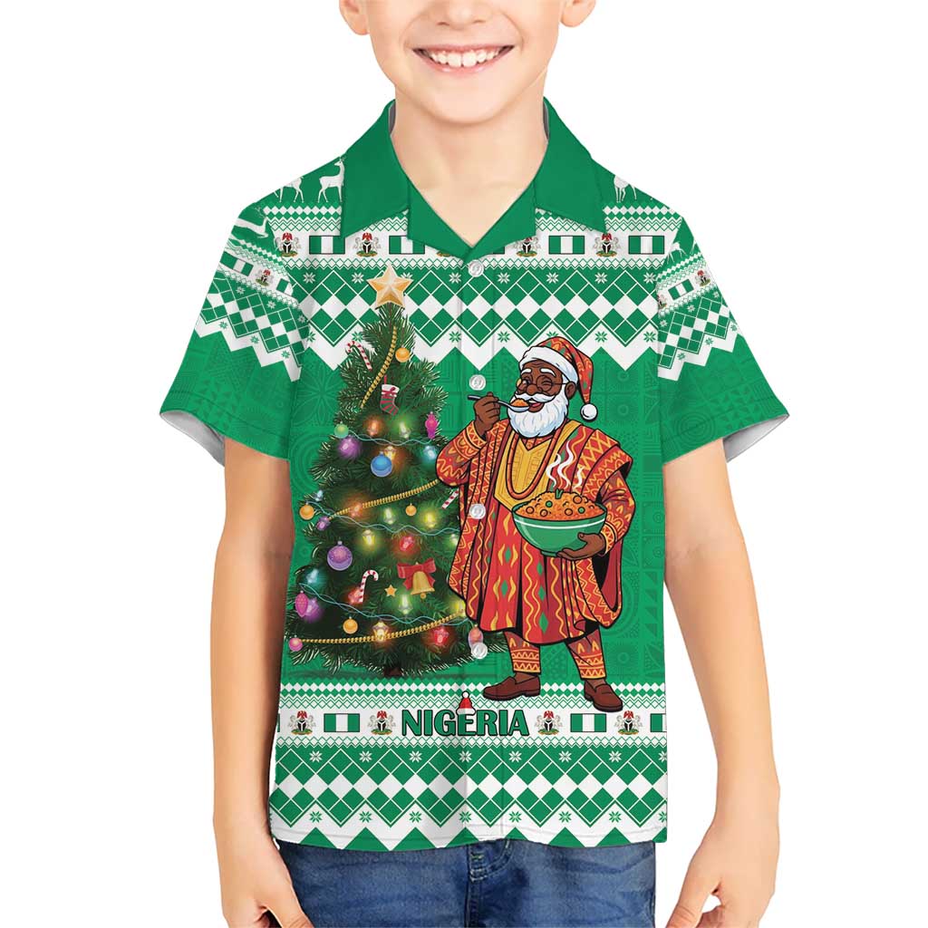 Personalized Nigeria Christmas Kid Hawaiian Shirt Black Santa With Jollof Rice - Wonder Print Shop