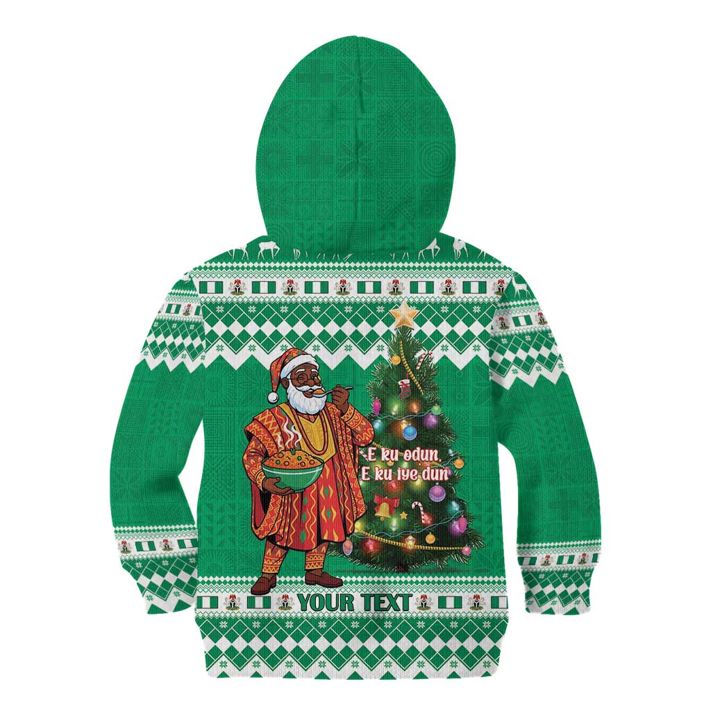 Personalized Nigeria Christmas Kid Hoodie Black Santa With Jollof Rice - Wonder Print Shop
