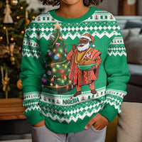 Nigeria Christmas Kid Ugly Christmas Sweater Black Santa With Jollof Rice - Wonder Print Shop
