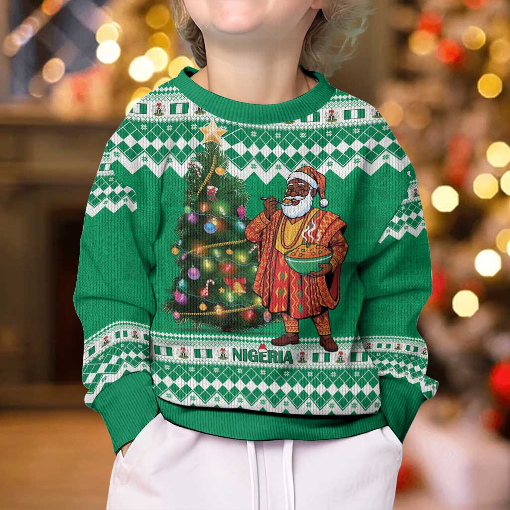 Nigeria Christmas Kid Ugly Christmas Sweater Black Santa With Jollof Rice - Wonder Print Shop