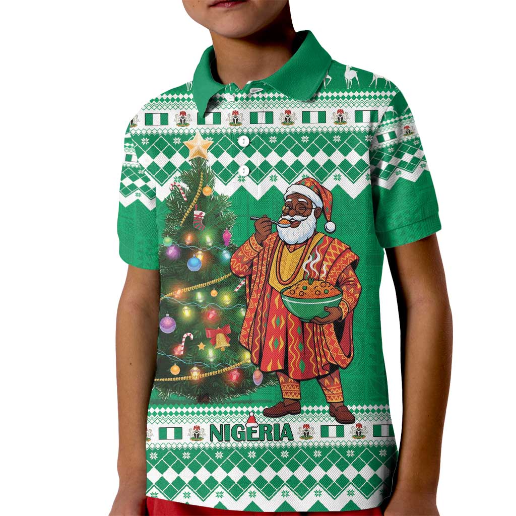 Personalized Nigeria Christmas Kid Polo Shirt Black Santa With Jollof Rice - Wonder Print Shop
