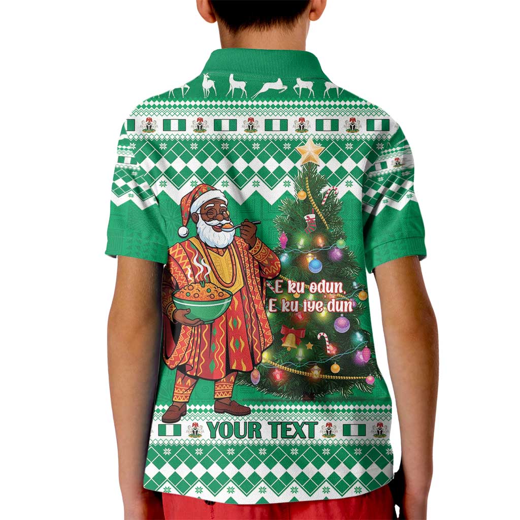 Personalized Nigeria Christmas Kid Polo Shirt Black Santa With Jollof Rice - Wonder Print Shop