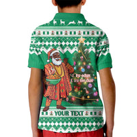 Personalized Nigeria Christmas Kid Polo Shirt Black Santa With Jollof Rice - Wonder Print Shop