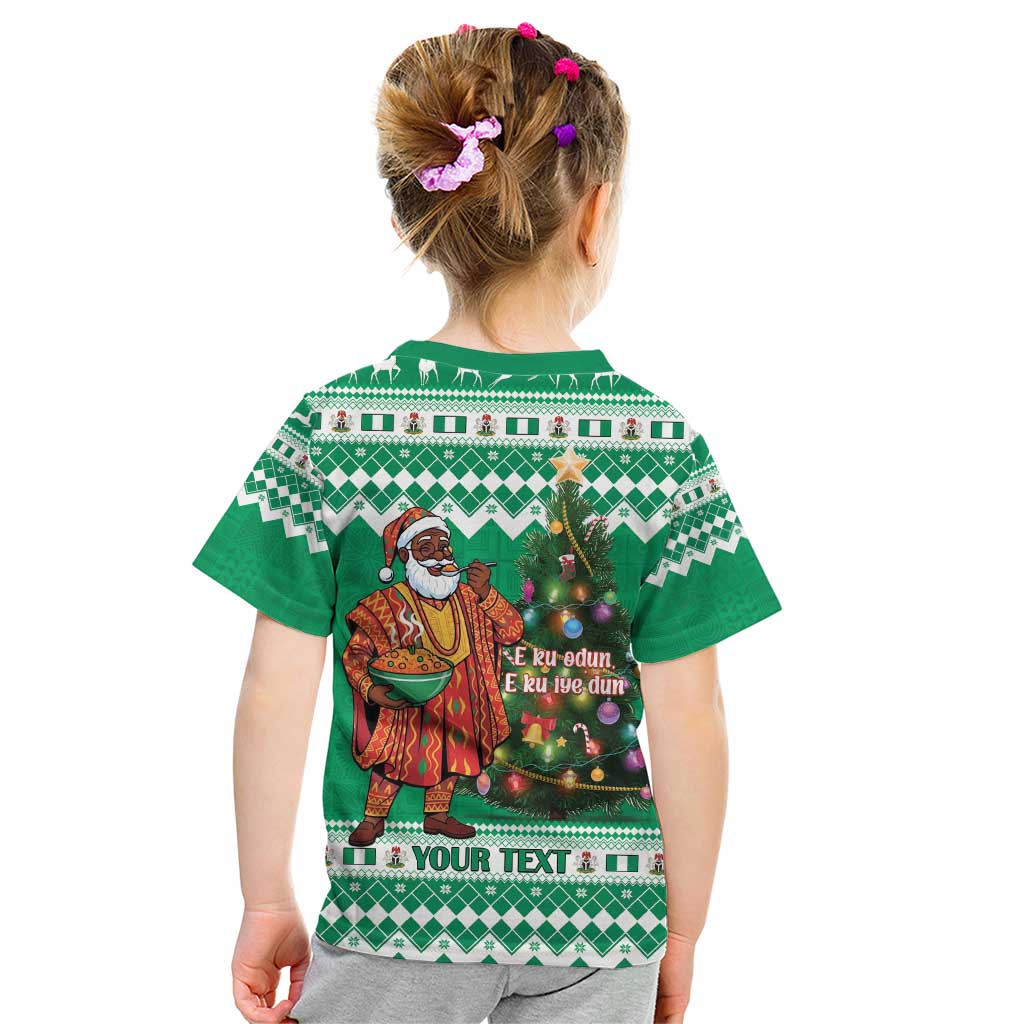 Personalized Nigeria Christmas Kid T Shirt Black Santa With Jollof Rice - Wonder Print Shop