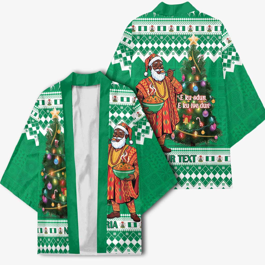 Personalized Nigeria Christmas Kimono Black Santa With Jollof Rice - Wonder Print Shop