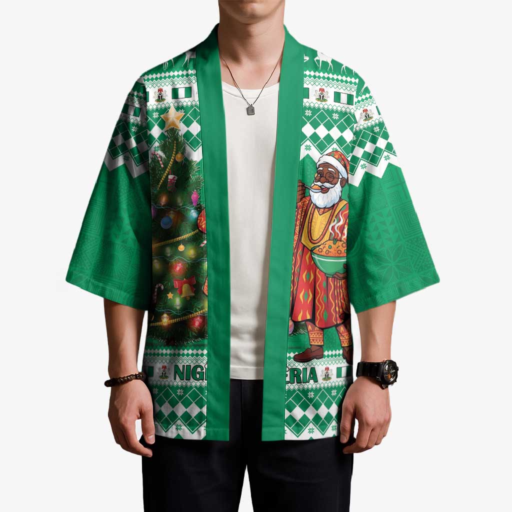 Personalized Nigeria Christmas Kimono Black Santa With Jollof Rice - Wonder Print Shop
