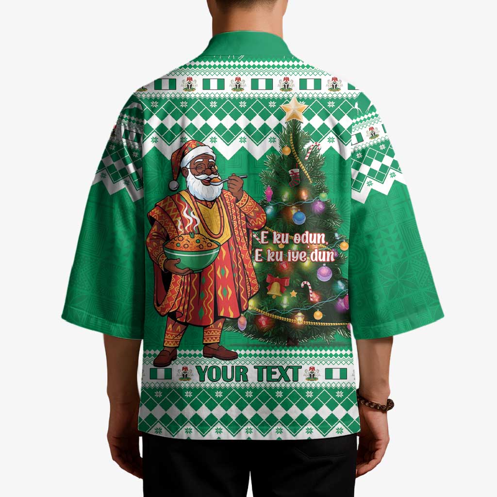 Personalized Nigeria Christmas Kimono Black Santa With Jollof Rice - Wonder Print Shop