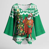 Personalized Nigeria Christmas Kimono Sleeve Blouse Black Santa With Jollof Rice - Wonder Print Shop