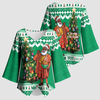 Personalized Nigeria Christmas Kimono Sleeve Blouse Black Santa With Jollof Rice - Wonder Print Shop