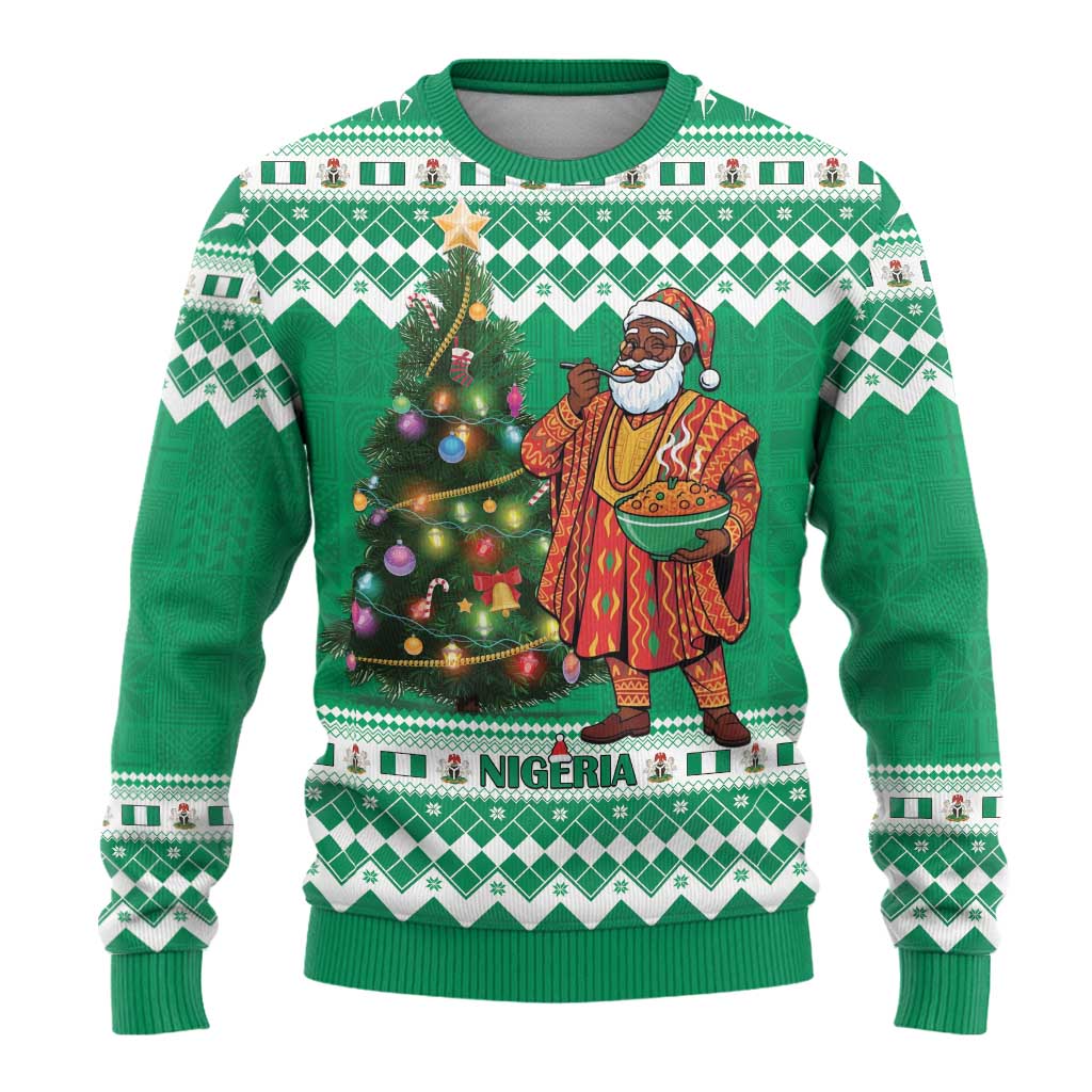 Nigeria Christmas Ugly Christmas Sweater Black Santa With Jollof Rice - Wonder Print Shop