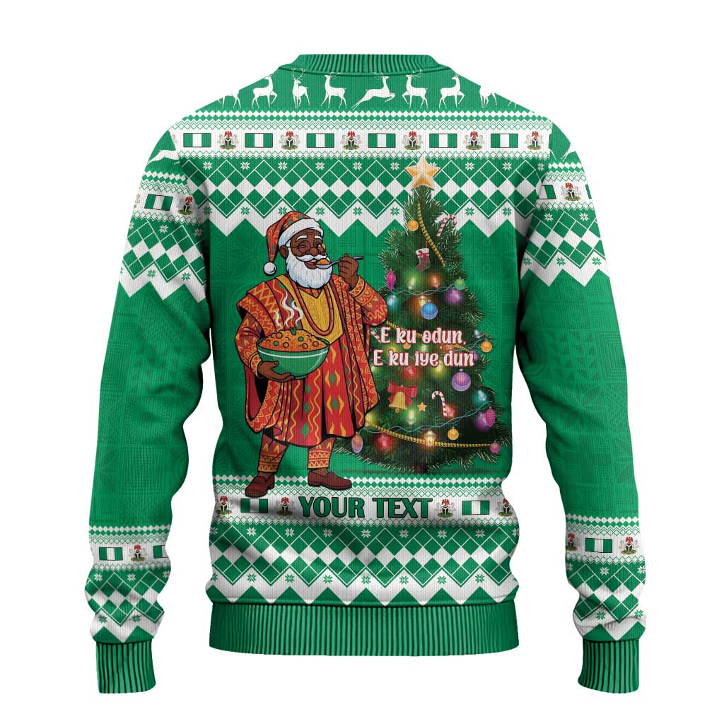 Nigeria Christmas Ugly Christmas Sweater Black Santa With Jollof Rice - Wonder Print Shop