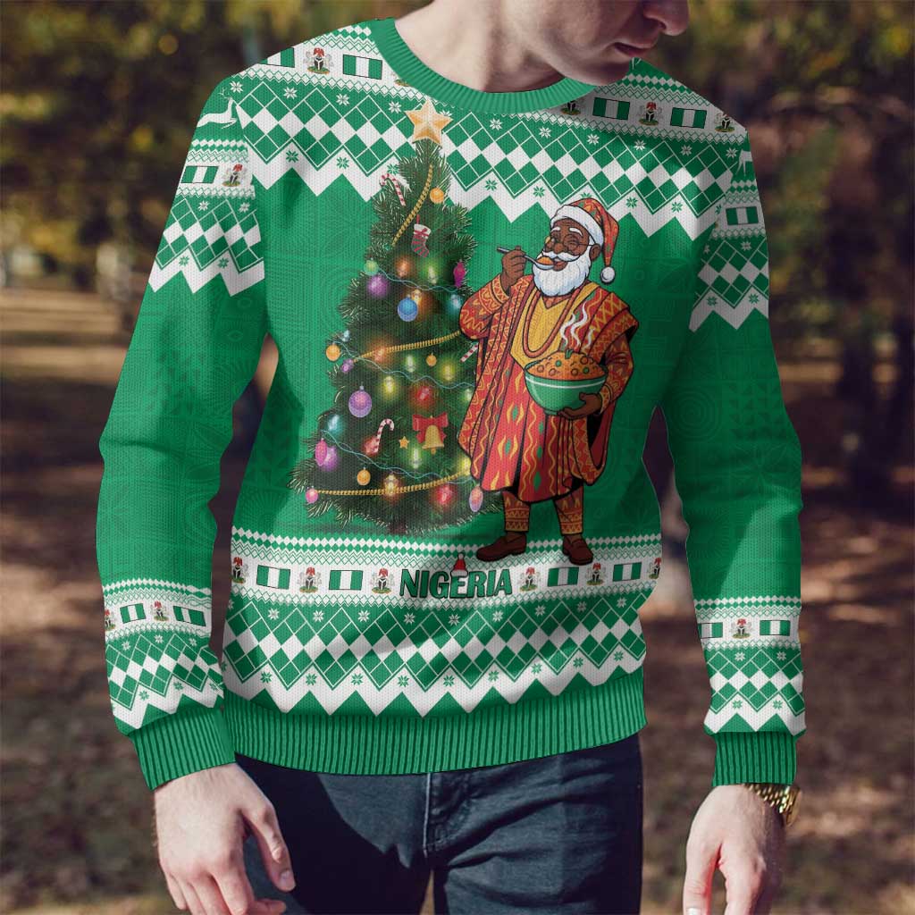 Nigeria Christmas Ugly Christmas Sweater Black Santa With Jollof Rice - Wonder Print Shop