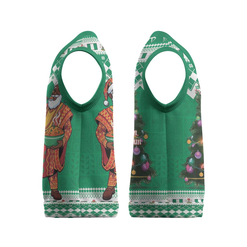 Nigeria Christmas Knitted V-Neck Vest Black Santa With Jollof Rice - Wonder Print Shop