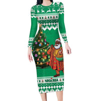 Personalized Nigeria Christmas Long Sleeve Bodycon Dress Black Santa With Jollof Rice - Wonder Print Shop