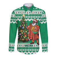 Personalized Nigeria Christmas Long Sleeve Button Shirt Black Santa With Jollof Rice - Wonder Print Shop
