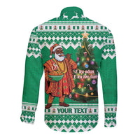 Personalized Nigeria Christmas Long Sleeve Button Shirt Black Santa With Jollof Rice - Wonder Print Shop