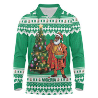 Personalized Nigeria Christmas Long Sleeve Polo Shirt Black Santa With Jollof Rice - Wonder Print Shop