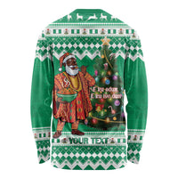 Personalized Nigeria Christmas Long Sleeve Shirt Black Santa With Jollof Rice - Wonder Print Shop