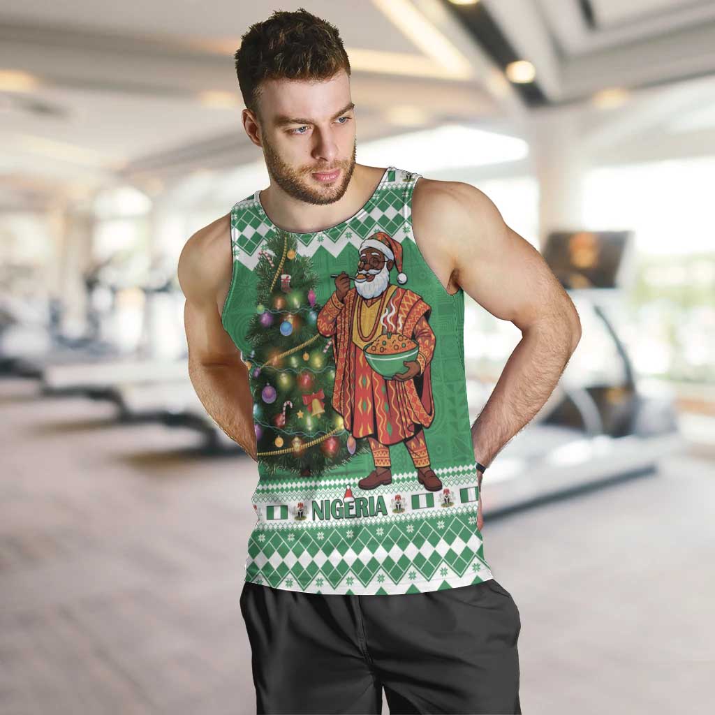 Personalized Nigeria Christmas Men Tank Top Black Santa With Jollof Rice - Wonder Print Shop