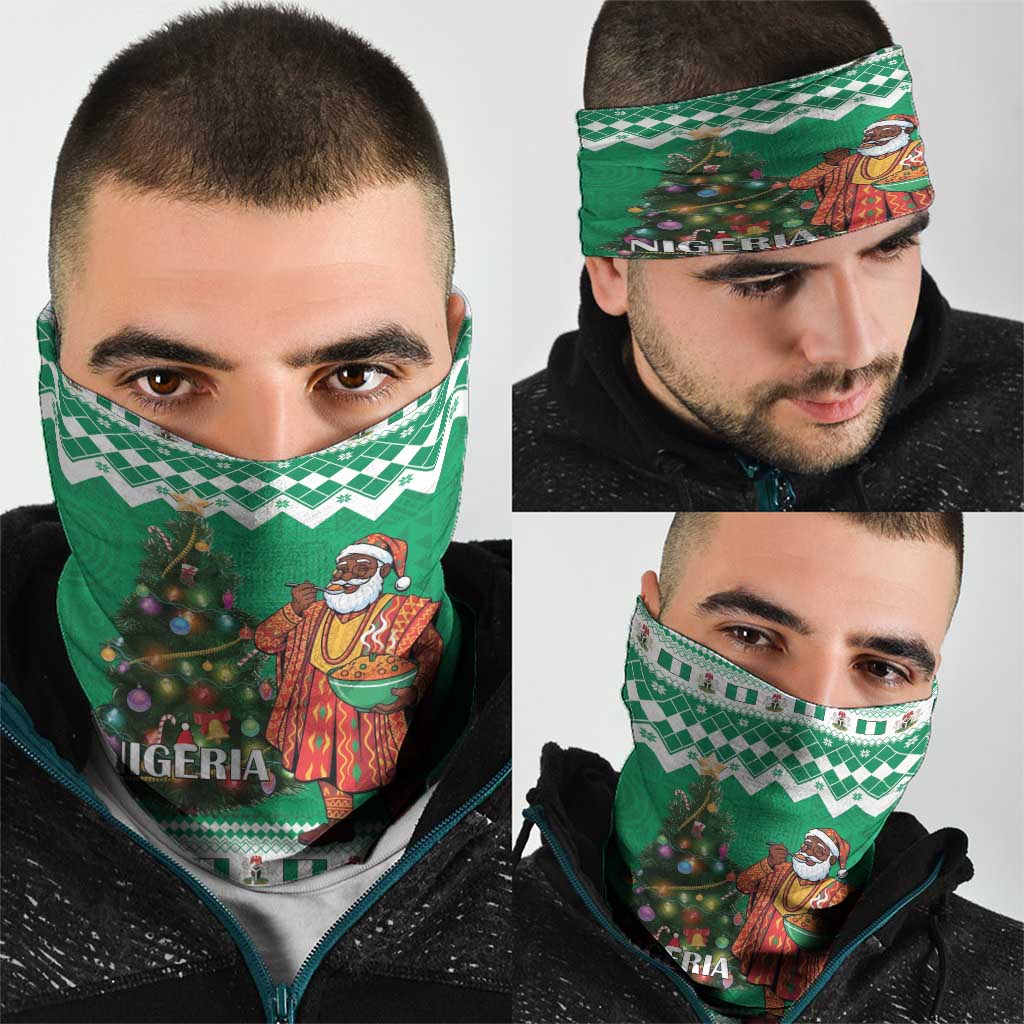 Nigeria Christmas Neck Gaiter Black Santa With Jollof Rice - Wonder Print Shop