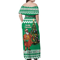 Personalized Nigeria Christmas Off Shoulder Maxi Dress Black Santa With Jollof Rice - Wonder Print Shop