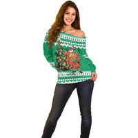 Personalized Nigeria Christmas Off Shoulder Sweater Black Santa With Jollof Rice - Wonder Print Shop