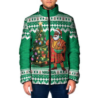 Personalized Nigeria Christmas Padded Jacket Black Santa With Jollof Rice - Wonder Print Shop