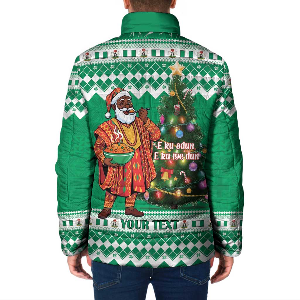 Personalized Nigeria Christmas Padded Jacket Black Santa With Jollof Rice - Wonder Print Shop