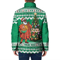 Personalized Nigeria Christmas Padded Jacket Black Santa With Jollof Rice - Wonder Print Shop