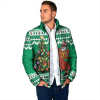 Personalized Nigeria Christmas Padded Jacket Black Santa With Jollof Rice - Wonder Print Shop