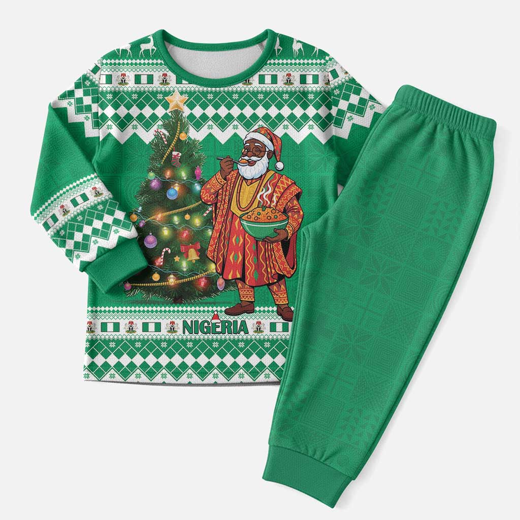 Nigeria Christmas Pajama Set Black Santa With Jollof Rice - Wonder Print Shop