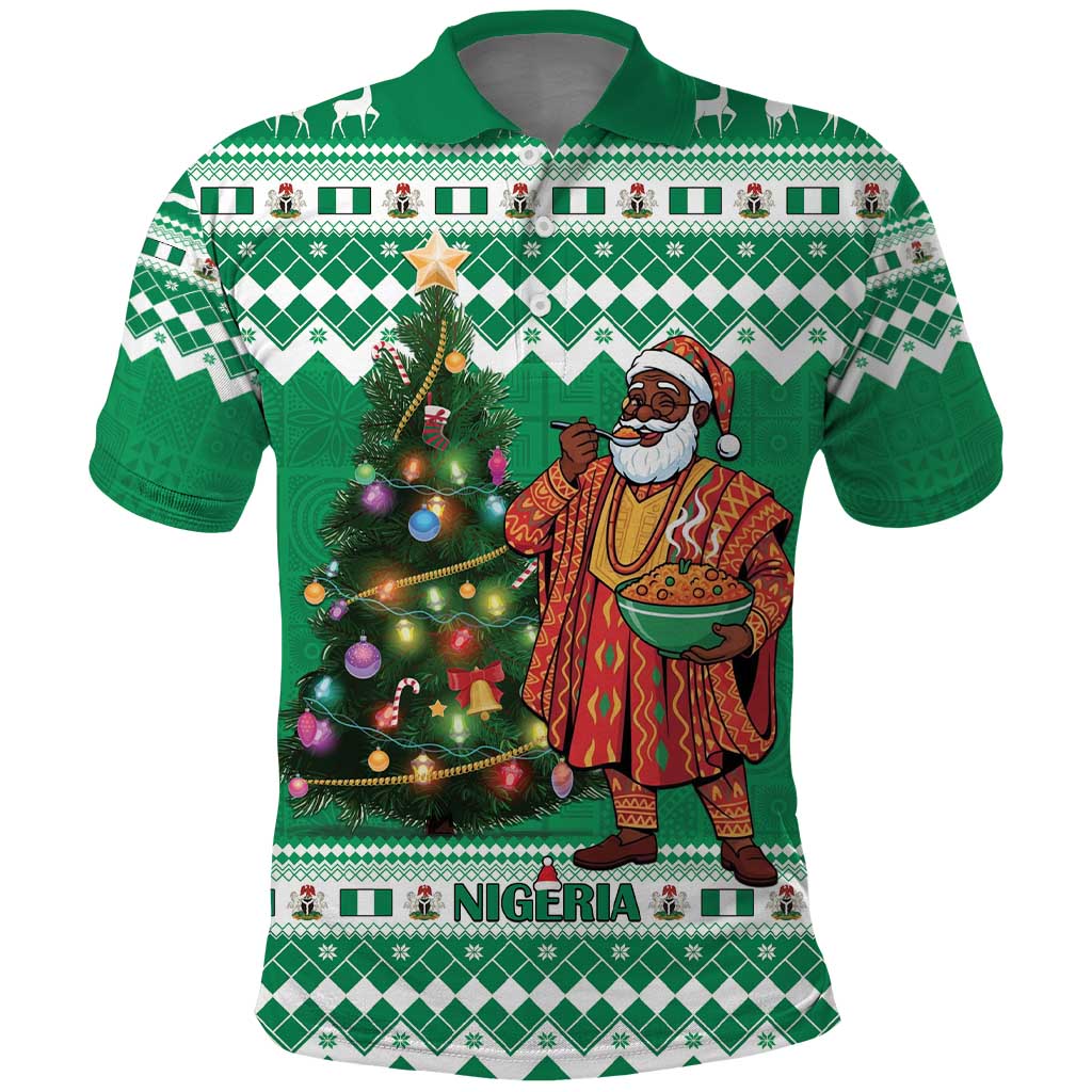 Personalized Nigeria Christmas Polo Shirt Black Santa With Jollof Rice - Wonder Print Shop