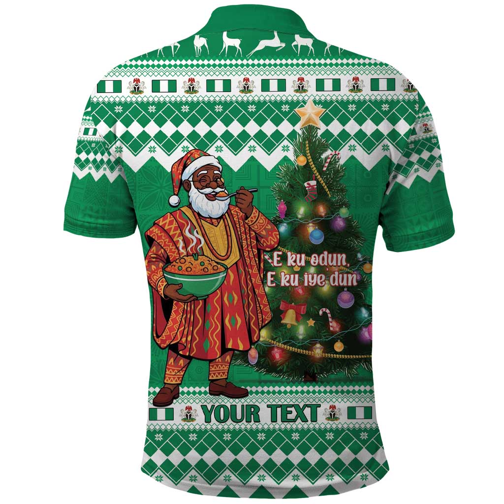 Personalized Nigeria Christmas Polo Shirt Black Santa With Jollof Rice - Wonder Print Shop