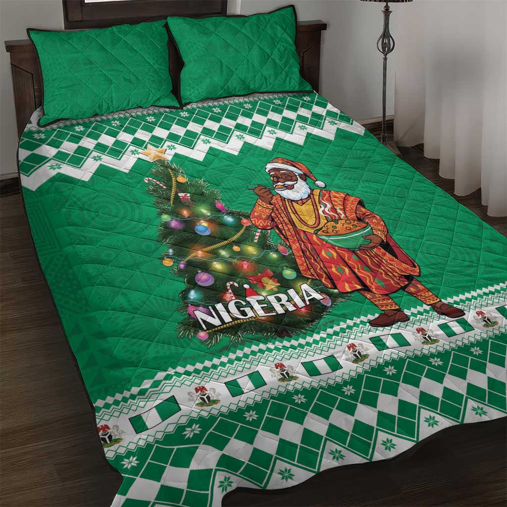 Nigeria Christmas Quilt Bed Set Black Santa With Jollof Rice - Wonder Print Shop