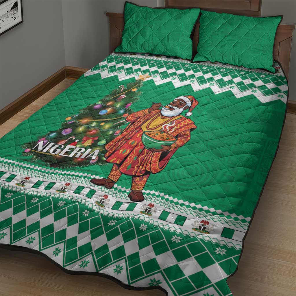 Nigeria Christmas Quilt Bed Set Black Santa With Jollof Rice - Wonder Print Shop